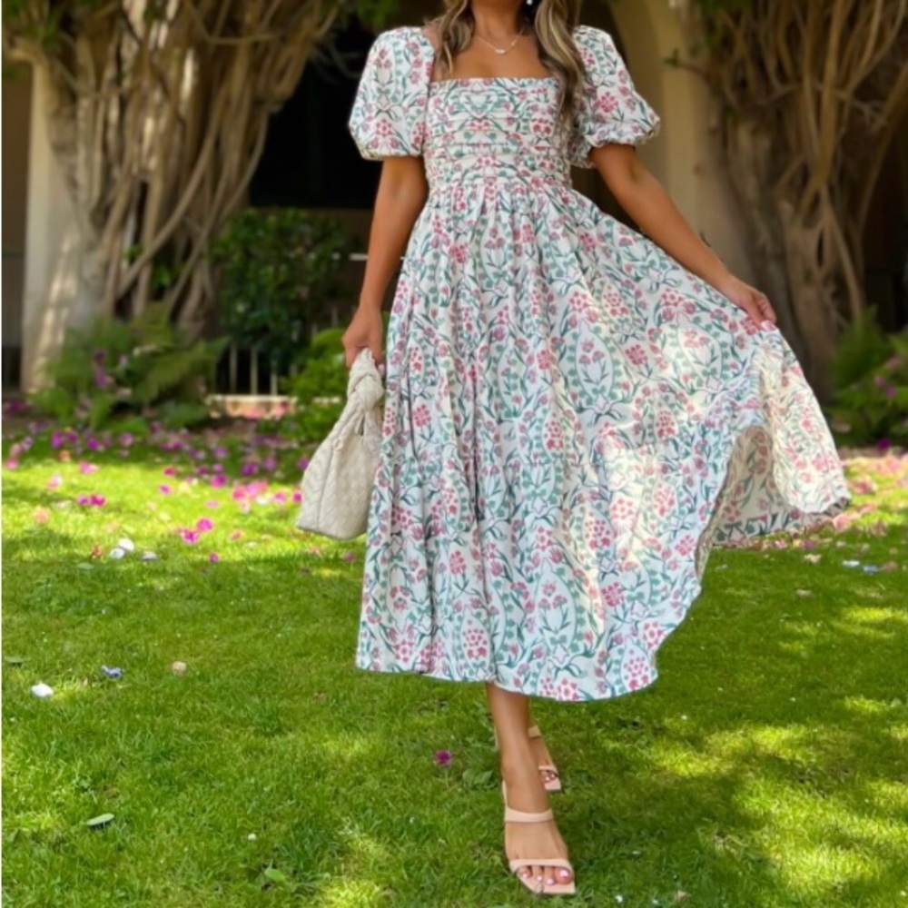 Abercrombie & Fitch Emerson Poplin Puff Sleeve Midi Dress